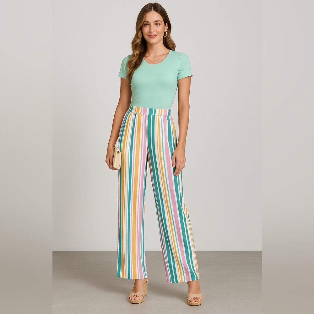 Vera & Lucy Striped Woven Wide Leg Trouser NWT